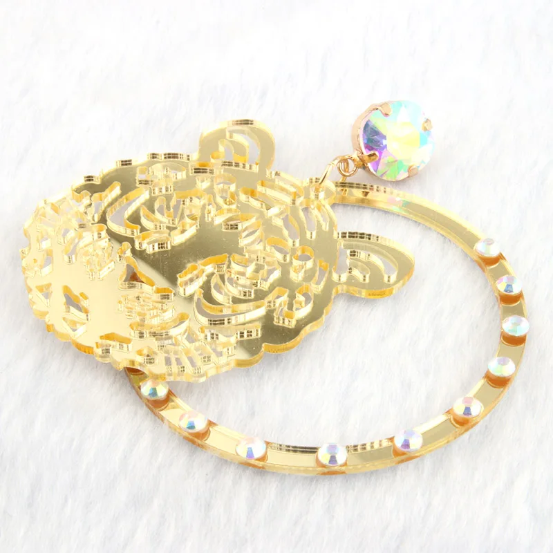 Серьги с головой тигра NeeFu WoFu большие полимерные серьги со стразами длинные