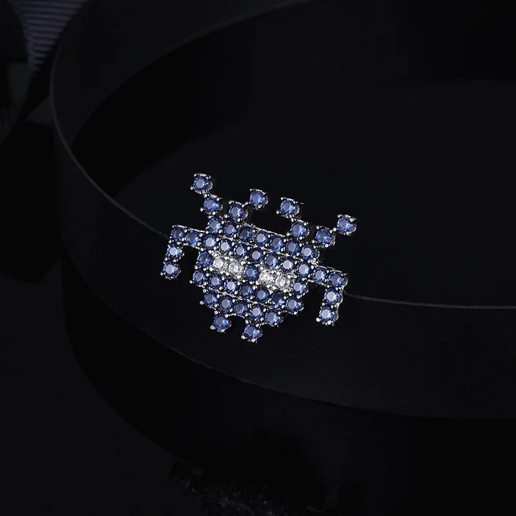 SLJELY Pure 925 Sterling Silver SPACE SHOOTER Brooch Dark Blue Zircon CZ Stones Women Fashion Jewelry October Collection | Украшения и