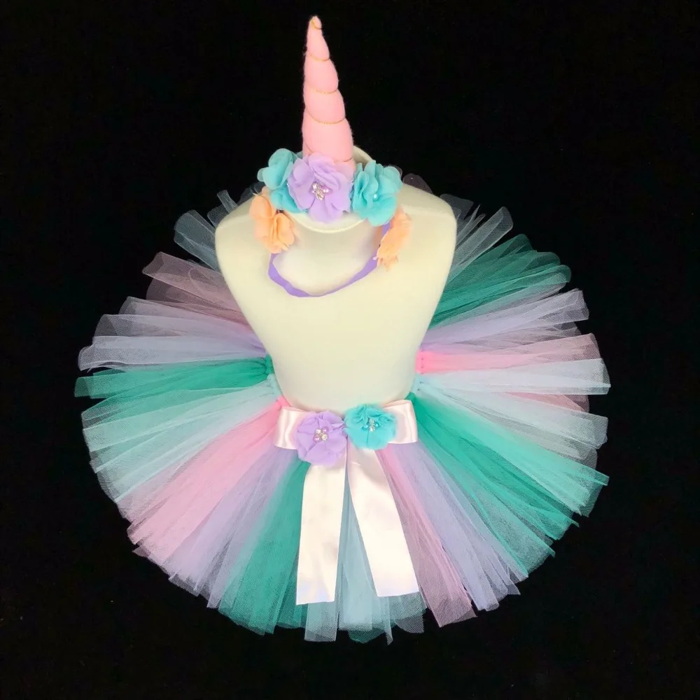 

Baby Girls Pastel Tutu Skirts Kids Ballet Tutus Tulle Pettiskirts with Flower Bow Unicorn Hairbow Children Party Costume Skirts