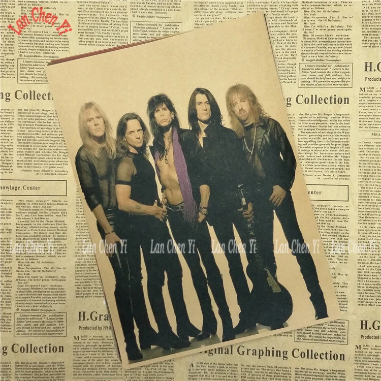 Серый Рок-Группа Aerosmith ностальгическая матовая крафт-бумага плакат офис подарок столовая домашний Декор стикер дизайн - Цвет: Серый