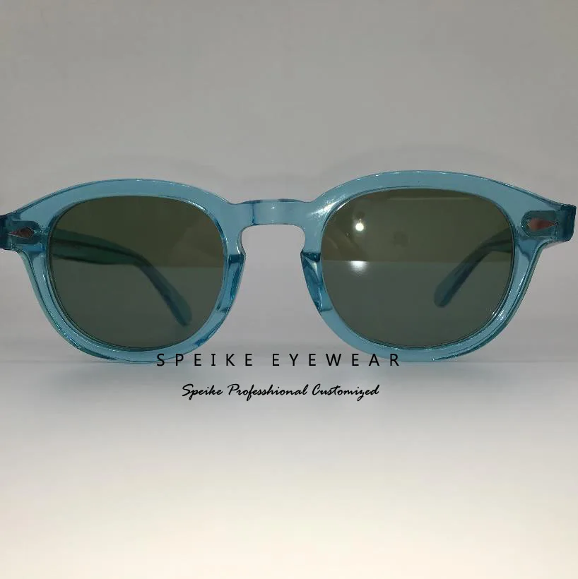 Blue frame SPEIKE, индивидуальные винтажные зеленые линзы, солнцезащитные очки, Джони Депп, лемтош стиль, ретро очки, могут быть близорукими, солнцезащитные очки - Цвет линз: Blue frame