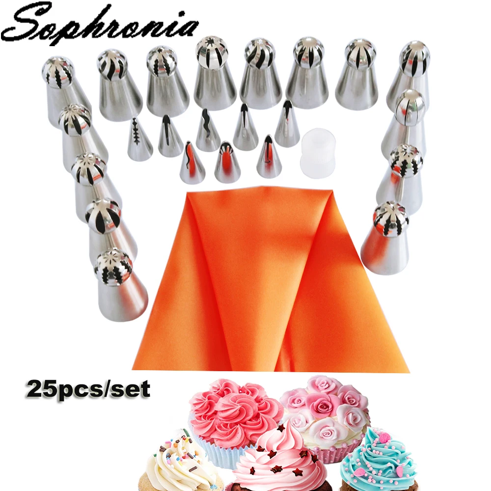 

Трубопроводные насадки Sophronia 25 шт./компл., кондитерские насадки для торта из нержавеющей стали «сделай сам», инструменты для украшения торто...