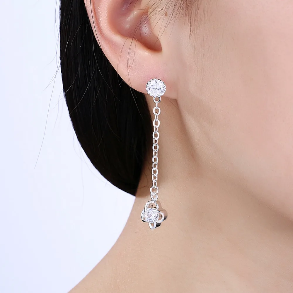 Four leaves Drop Earring 100% Real 925 Jewelry SILVER PLATED High Quality AAA Zircon Double Earrings For Women | Украшения и