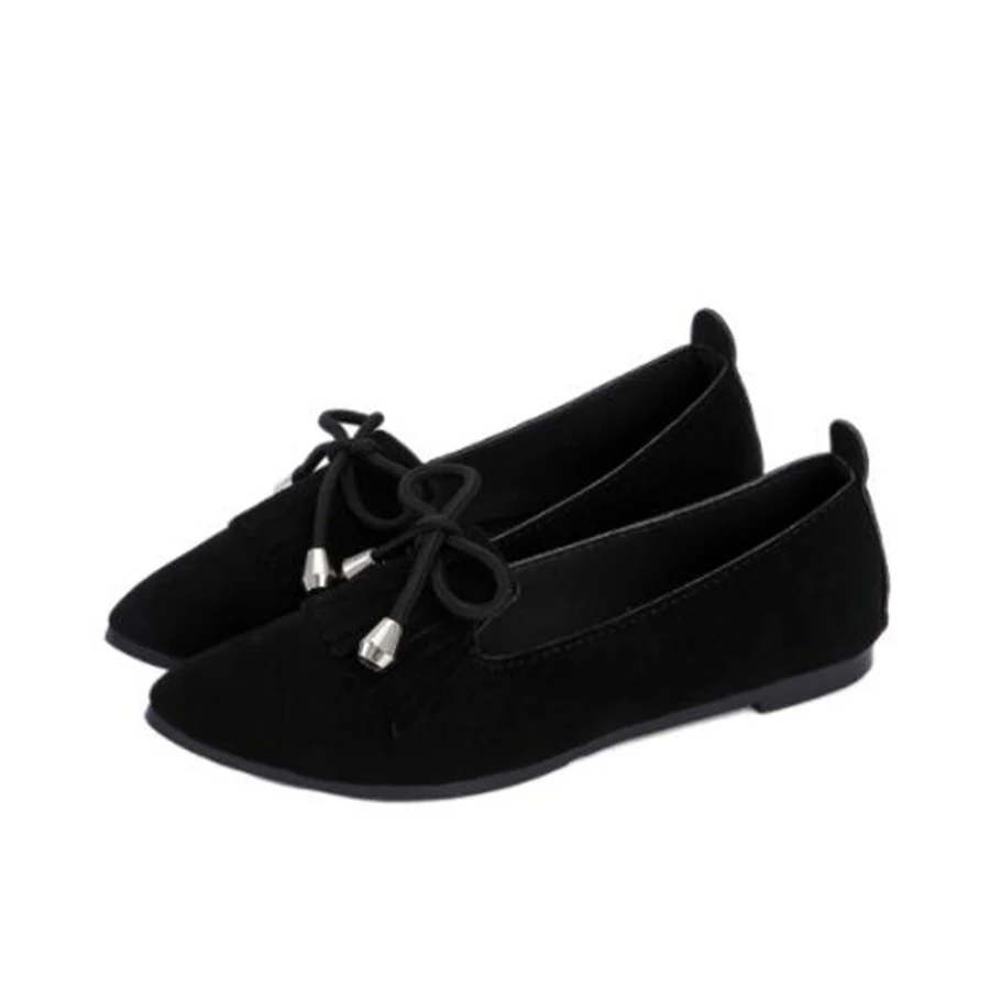 Замшевые однотонные туфли заостренный носок бахрома Корейская версия на весну и