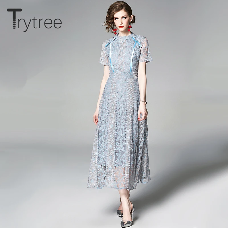 Платье Trytree женское повседневное с воротником-стойкой однотонное офисное
