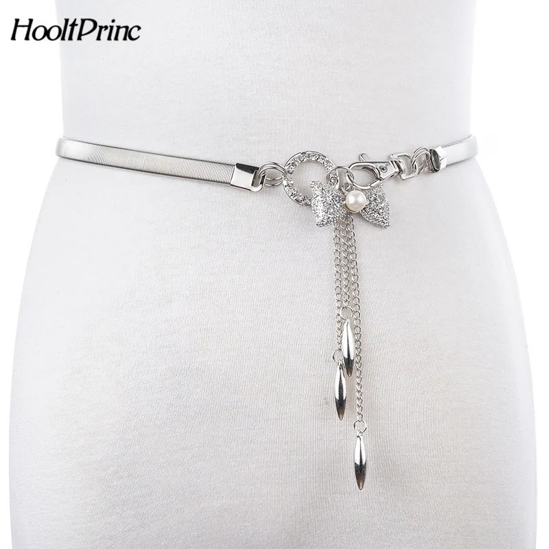 Women's Belts Hot bowknot loving heart Gold Belt Chain Elastic Stretch Metal Strap Adjustable Luxury Chain Ceinture Waist Dress