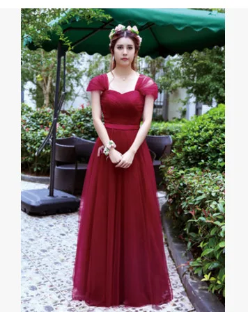 wine red B Robe De Soriee Простые платья для подружек невесты Дешевые под 50 красное вино плиссированные в пол элегантные свадебные Выпускные вечерние платья онлайн Китай - Цвет: wine red B