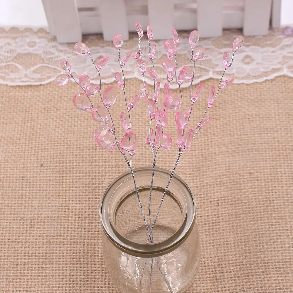 pink 10 шт. искусственные капли воды акриловые цветок стебель Кристалл ручной работы свадебные Рождественские украшения DIY ВЕНОК Овцы ручной работы цветок - Цвет: pink