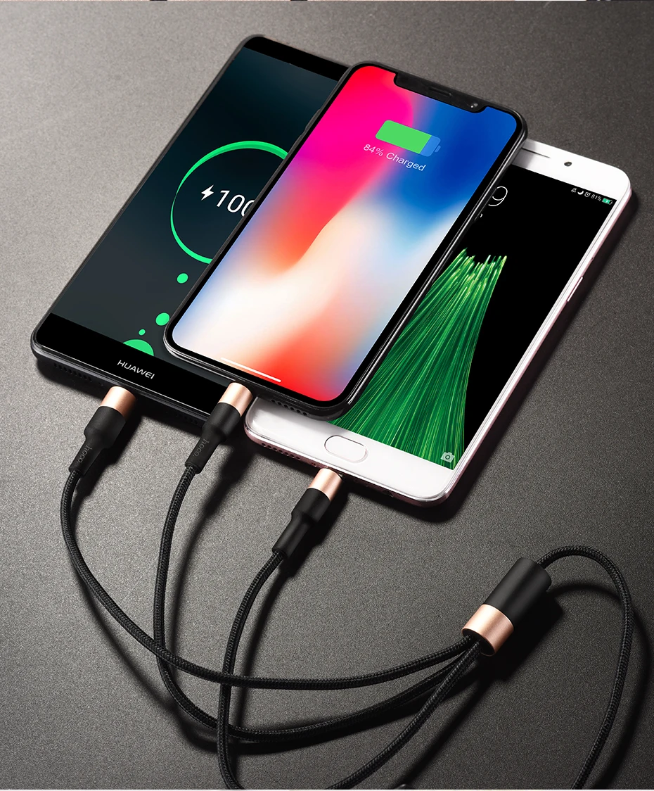 HOCO 3 в 1 USB кабель для iPhone X 8 7 6 3в1 Micro usb type C кабель зарядного устройства для samsung S9 Универсальный мобильный кабель для зарядки телефона