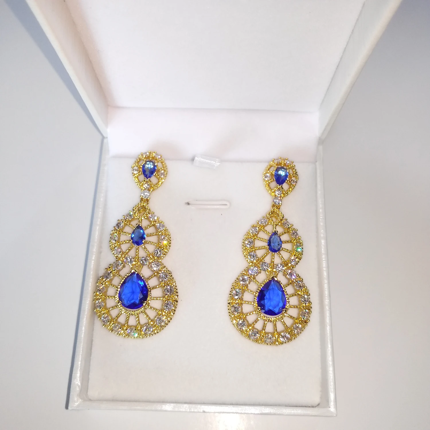 

VANAXIN Earrings For Women AAA Cubic Zircon Jewelry Drop Earrings Statement Design Bohemian Style Blue CZ Piercing Brincos Gift