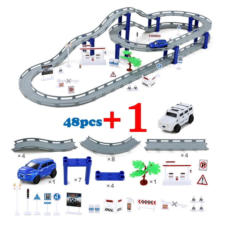 48 pcs with 2 cars DIY multi-track Rail автомобильный Строительный блок Набор железнодорожных поездов, спиральный трек горки электрические автомобильные развивающие сборочные игрушки - Цвет: 48 pcs with 2 cars