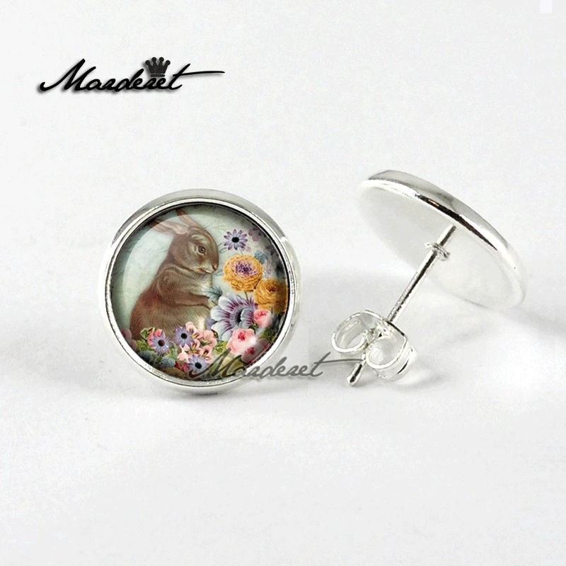 Мардерет Кролик цветок стекло купол серьги-гвоздики винтажный стеклянный