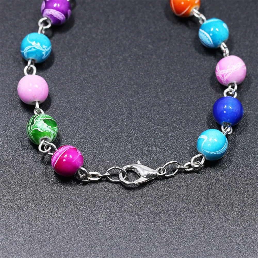 Католический цвет ed акриловые бусины Браслет случайный христианский крест