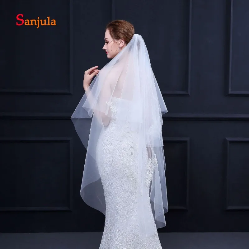 Two-Layer Ivory Wedding Veils with Comb Cut Edge Appliques Graceful Cute Short Veil for Bridal accesorios para bodas V85 | Свадьбы и