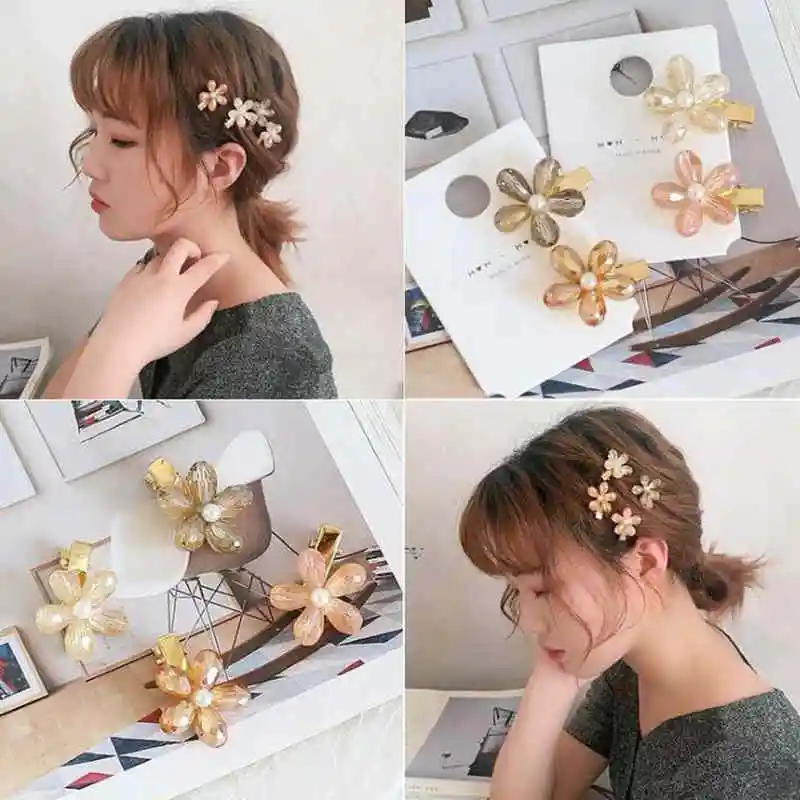 

Simple Sweet Hair Pins Crystal Small Flowers Hair Clips For Women Girls Barrette Alloy Hairgrip Bange Clips Hair Accessories
