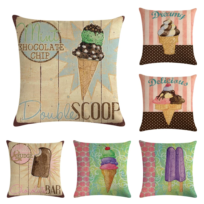 

Мультяшный мороженое декоративная наволочка хлопковая льняная квадратная наволочка 45x45 см наволочка для подушки домашний офис автомобиль ...