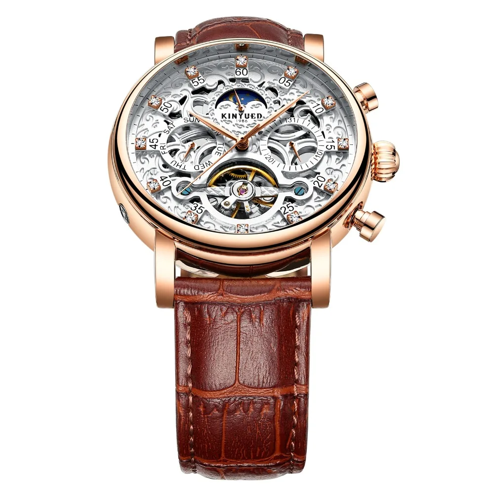 Kinyued Скелет Турбийон Механические часы автоматические мужские классические