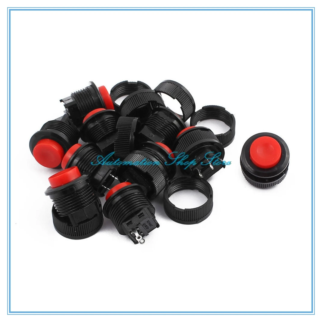 

10Pcs AC250V 1A SPST 16mm Mount Dia Red Round Cap Latching Push Button Switch 2pin DS-511