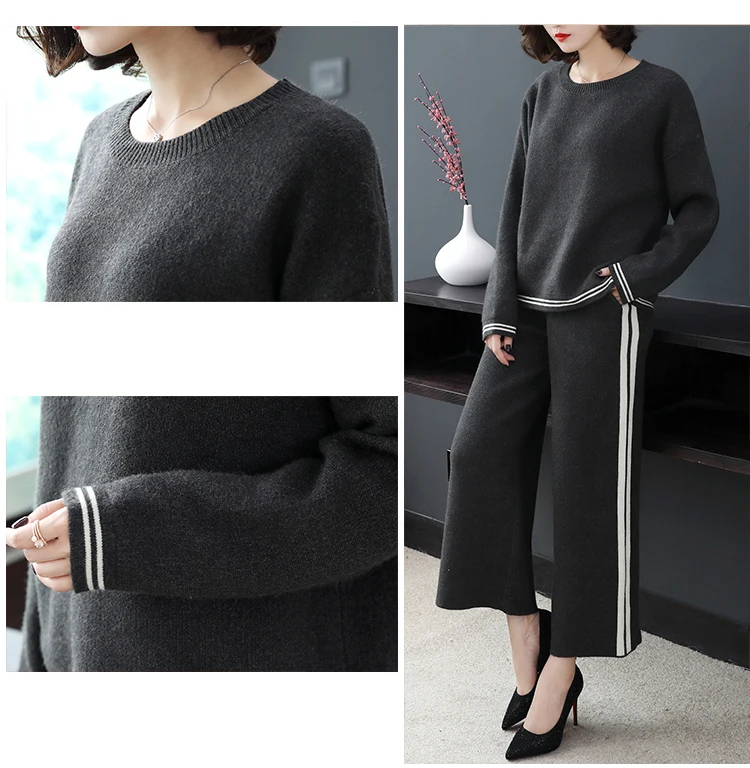 Women sweater suit and sets Casual Knitted Sweaters Pants 2PCS Winter Ladies Trousers+Jumper Tops Clothing Set | Женская одежда