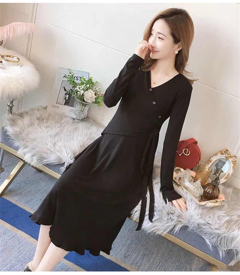 Осенне зимнее трикотажное платье для кормящих матерей одежда грудного