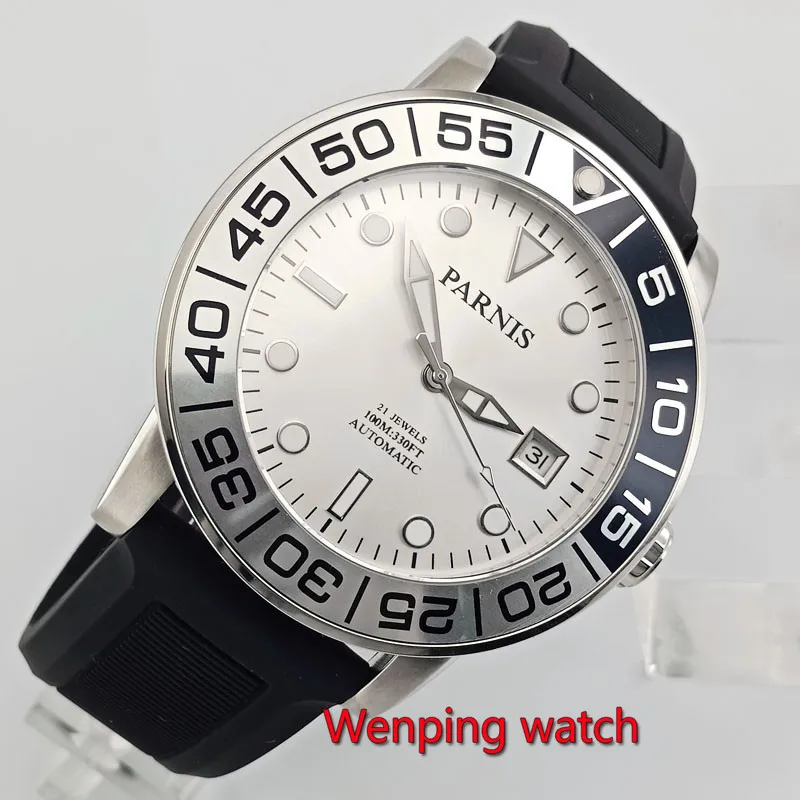 Parnis Брендовые мужские часы 42 мм повседневные автоматические кожаные светящиеся