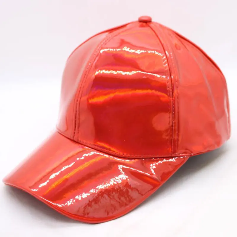 Rainbow PU Leather Baseball Cap Adjustbale Snapback Hats for Men Women Purple Gold Silver 6 Panels Hip Hop Caps Dance Party Wear - Цвет: Красный