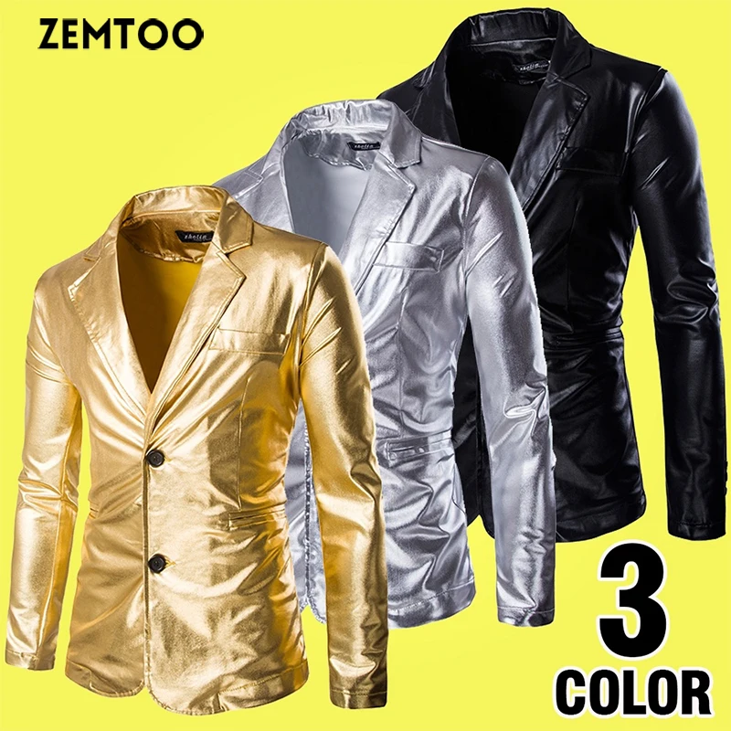 

Mens Bronzing Bright Costumes Slim Fit Casual Suit Jacket