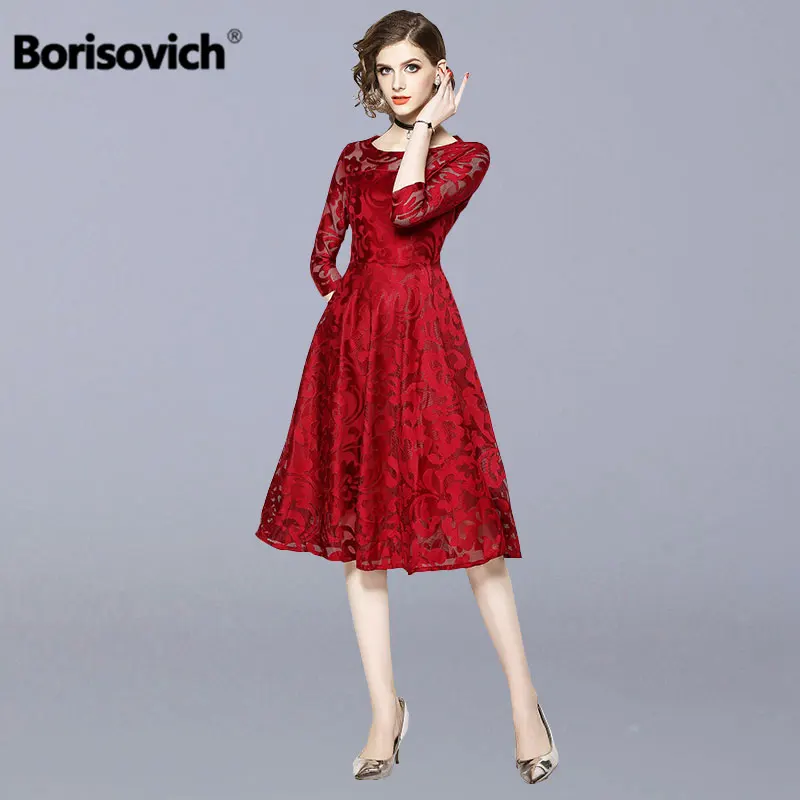 Borisovich женское повседневное кружевное платье, новинка, осенняя мода, большие качели, а-силуэт, элегантные женские вечерние длинные платья размера плюс N140
