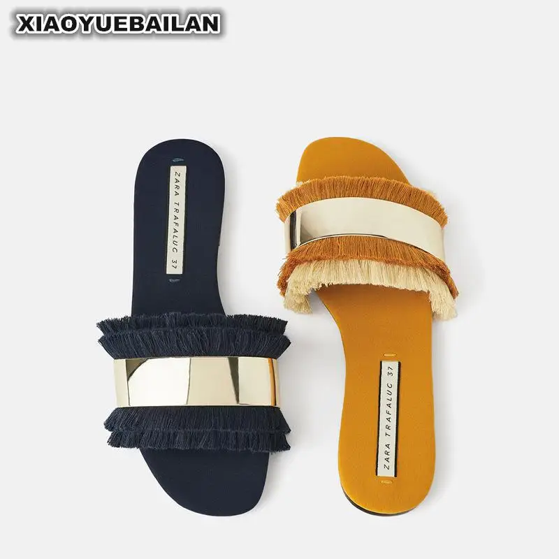 Женские шлепанцы сезон лето Новинка 2019 года цветные сандалии на плоской подошве