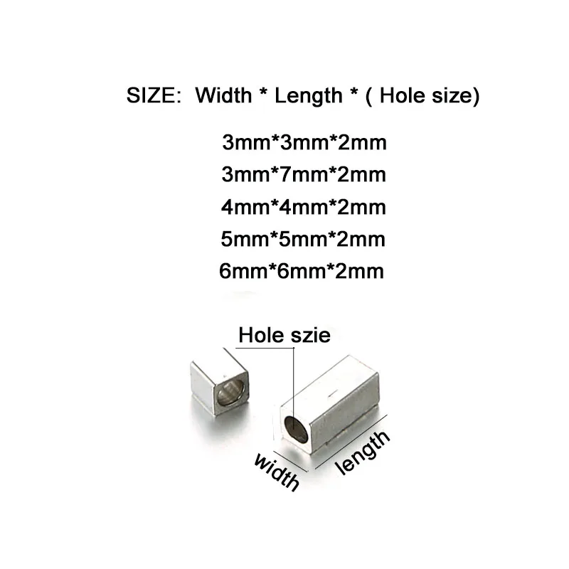 50PCS New Stainless Steel Tube Beads Big Hole Punch beads Metal Square rectangle Fit DIY Bracelets Jewelry Making | Украшения и