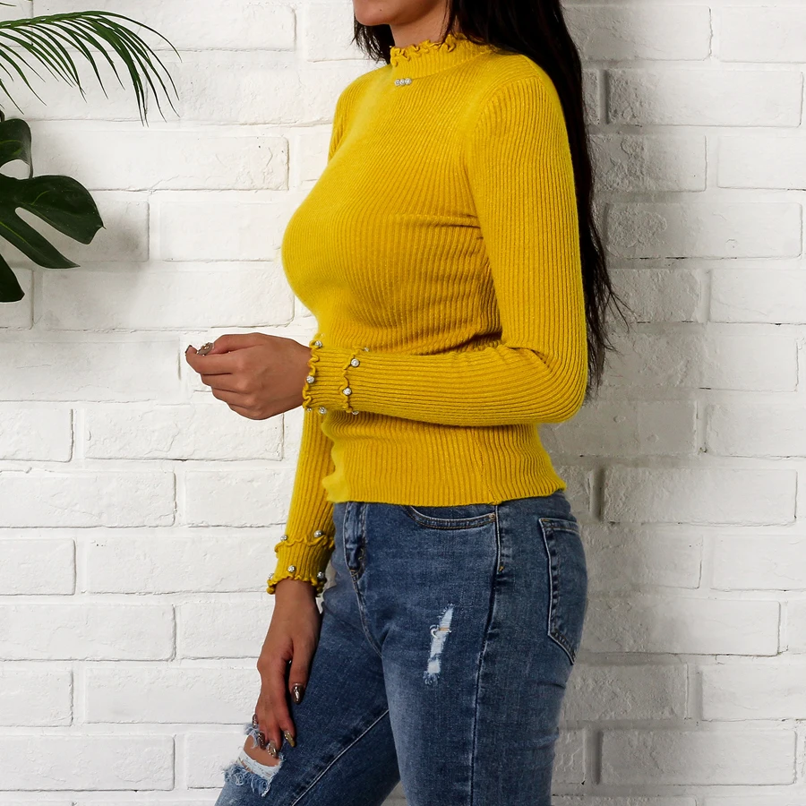 Для женщин пуловеры и свитеры 2018 осень мода рюшами с круглым вырезом длинными