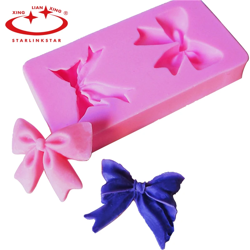 1 шт. 3D розовый бант 2 банта в форме силиконовая форма для помадки Сопа