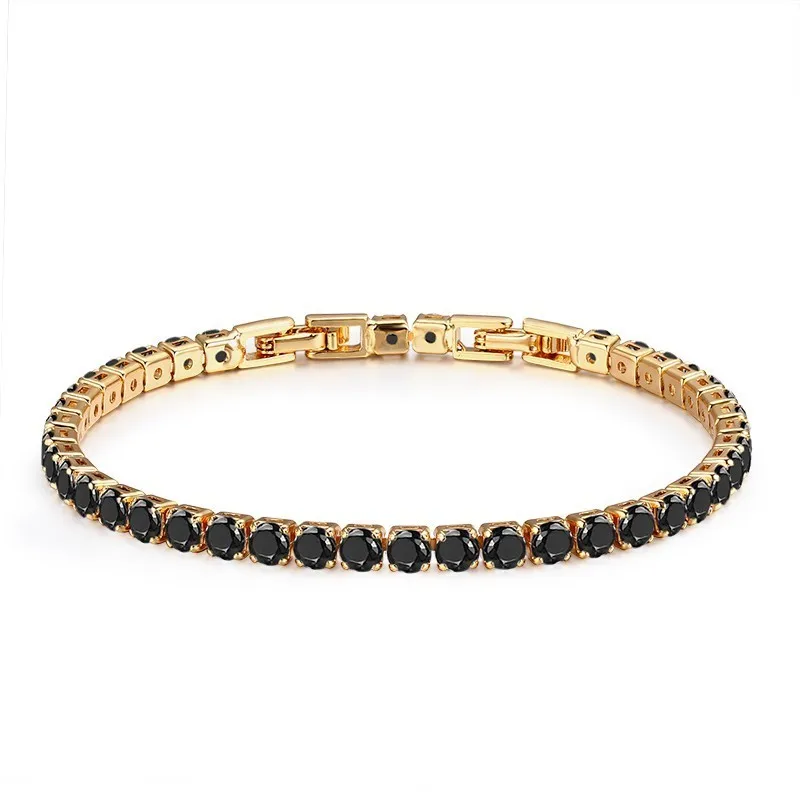 black cz Gold color 4 мм Круглый CZ теннисная цепь Золотой цвет браслет и браслеты для женщин девочек подарок латунь ювелирные браслеты Pulseras колье bracciali Donna - Окраска металла: black cz Gold color