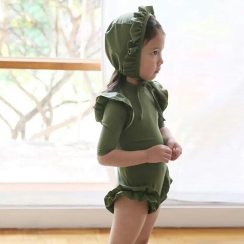 Цельный милый пляжный спортивный Одноцветный купальный костюм для девочек