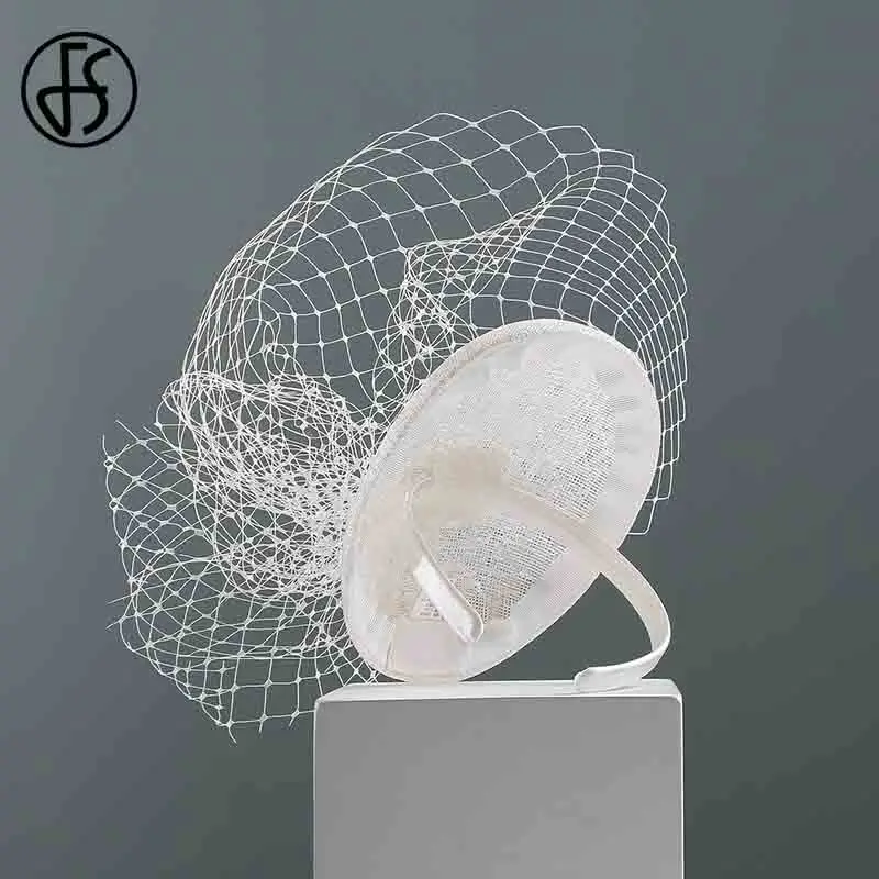 FS Королевский синий дот Шапки с вуалью Sinamay для торжественного случая держащих