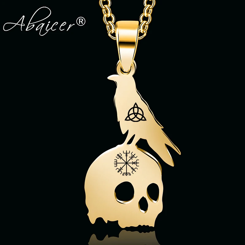 Abaicer-Viking Odins защита sigili Raven на черепе ожерелье из нержавеющей стали