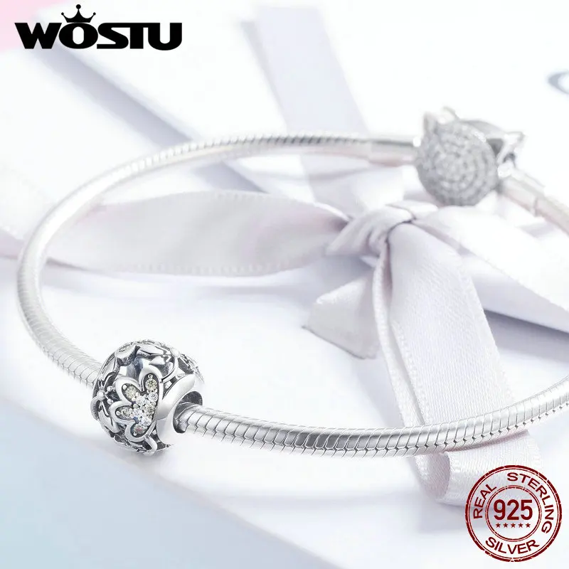 WOSTU, лидер продаж, 925 пробы, серебряный, милая Стрекоза и цветок, круглая бусина, подходит для оригинального браслета, подвеска, сделай сам, ювелирное изделие, FIC822