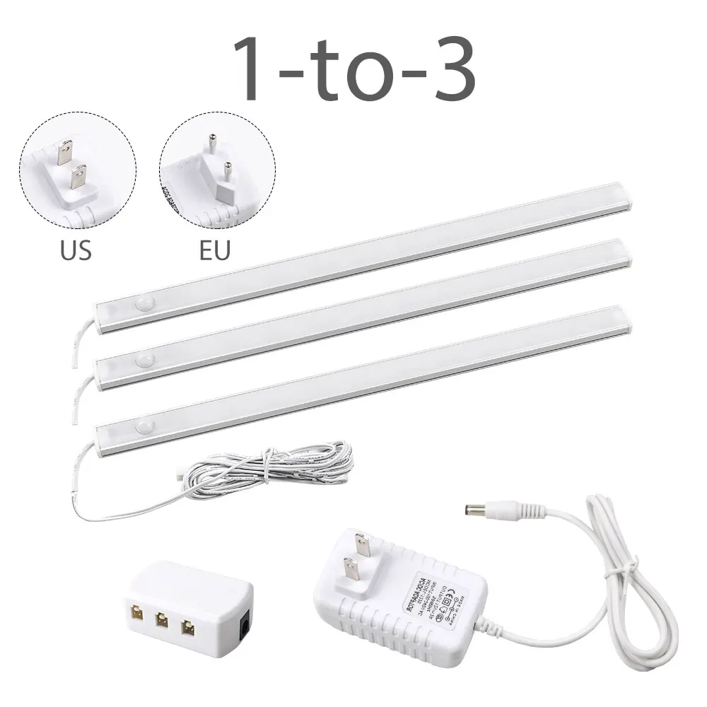 1 to 3 12V LED Under Cabinet Light Strip Bar Aluminnum Motion Sensor Lamp Strip Kitchen Wardrobe Cabinet Lighting 6W/8W/10W Night Light - Цвет: 1 to 3
