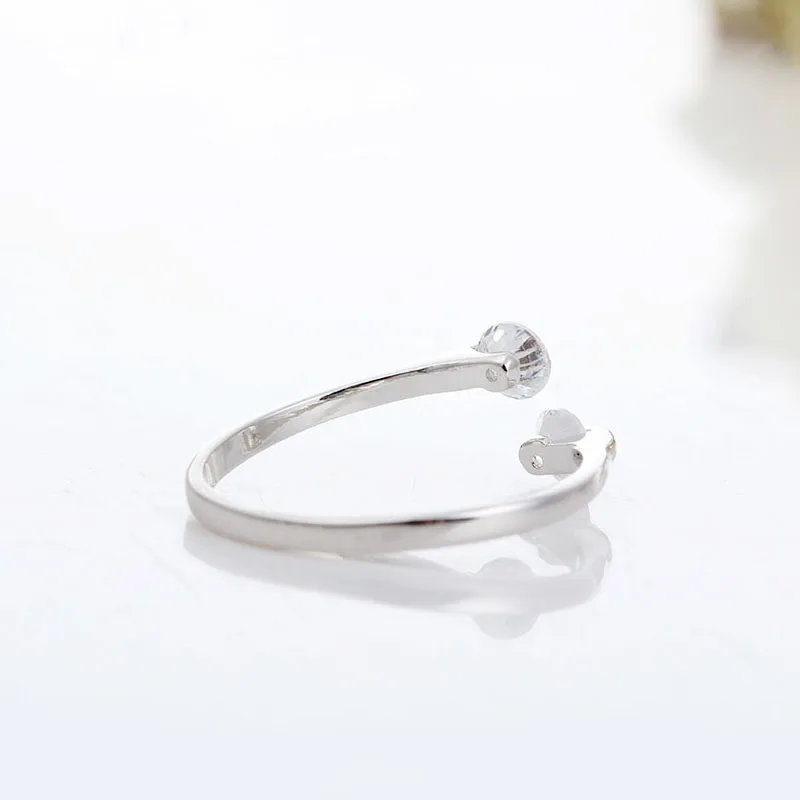 Обручальное кольцо с двойным круглым фианитом белое золото|Кольца для помолвки| |