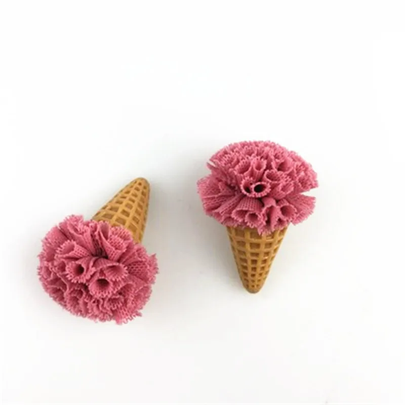 40PCs/Lot Kawaii 3D Floral Chiffon Balls Decorated Ice Cream button Patch Sticker Hair Jewelry Ornament Accessories Craft