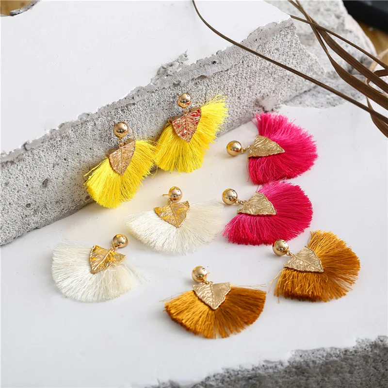 Богемные серьги с кисточками и листочками 4 цвета | Украшения аксессуары
