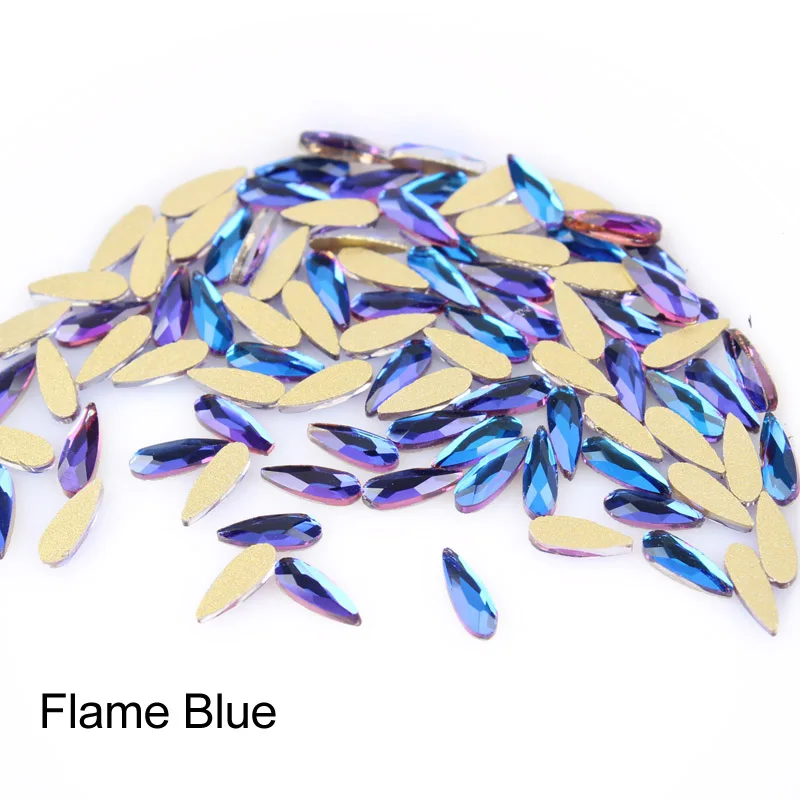 Flame Blue Горячая Распродажа маленькая капля 2x6 мм ногтей Стразы 26 цветов нарядное с украшением в виде кристаллов со стразами 30/100 шт./пакет для 3D для художественного оформления ногтей - Цвет: Flame Blue