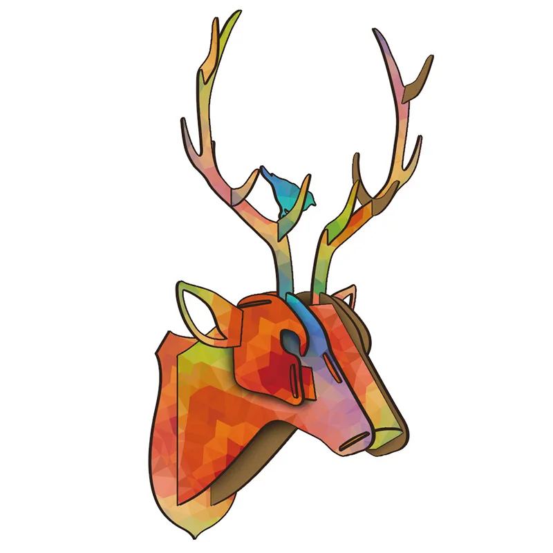 3D DIY голова оленя лошади деревянная креативная Статуя Модель настенная подвесная