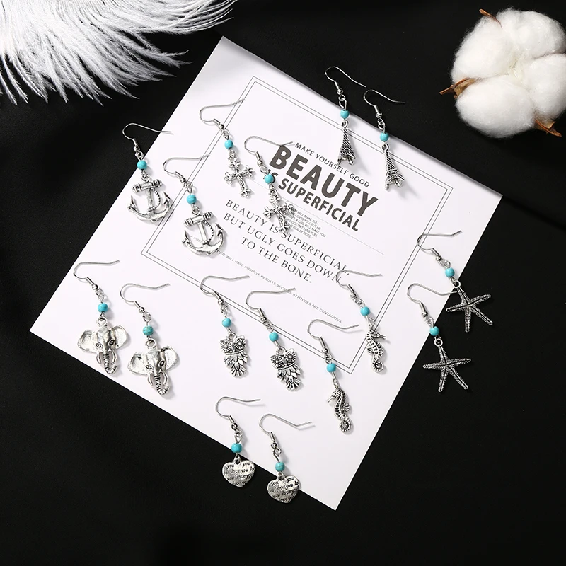 8 видов Винтаж Стиль сердце железная башня с формой гиппокампа Seastar серебряным