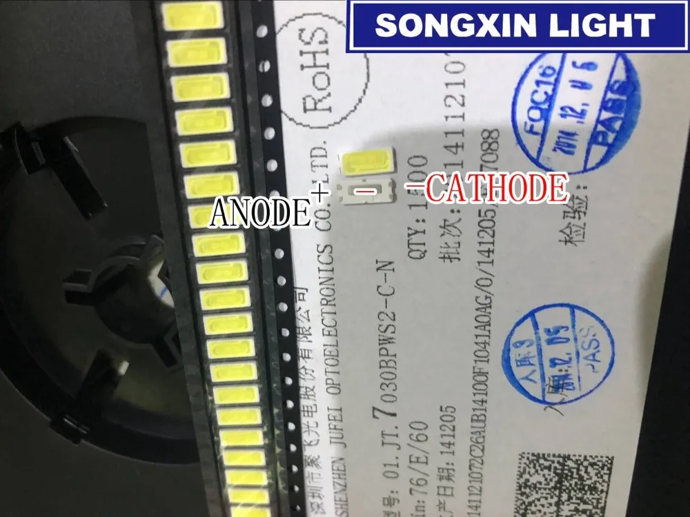 100 шт. для фотоподсветки 1 Вт 7030 6 в приложение холодного белого телевизора smd