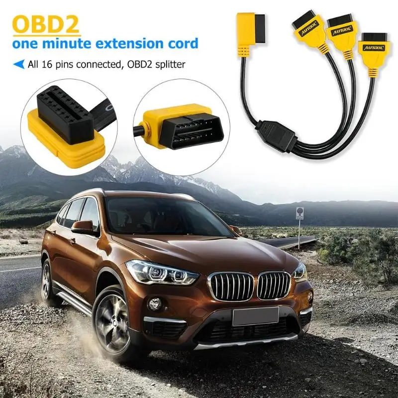 Автомобильный раздельный кабель AUTOOL OBD2 50 см кабели типа Папа-мама для OBD 2 II
