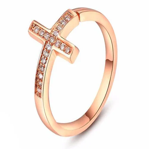 Женское Обручальное кольцо цвета розового золота с крестом размер 5 6 7 8 9 10|ring rose