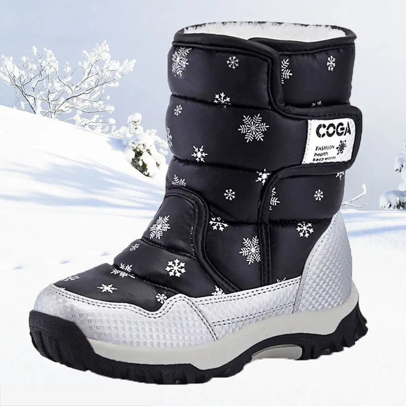 Зимние ботинки для мальчиков и девочек Теплая плюшевая обувь Водонепроницаемая