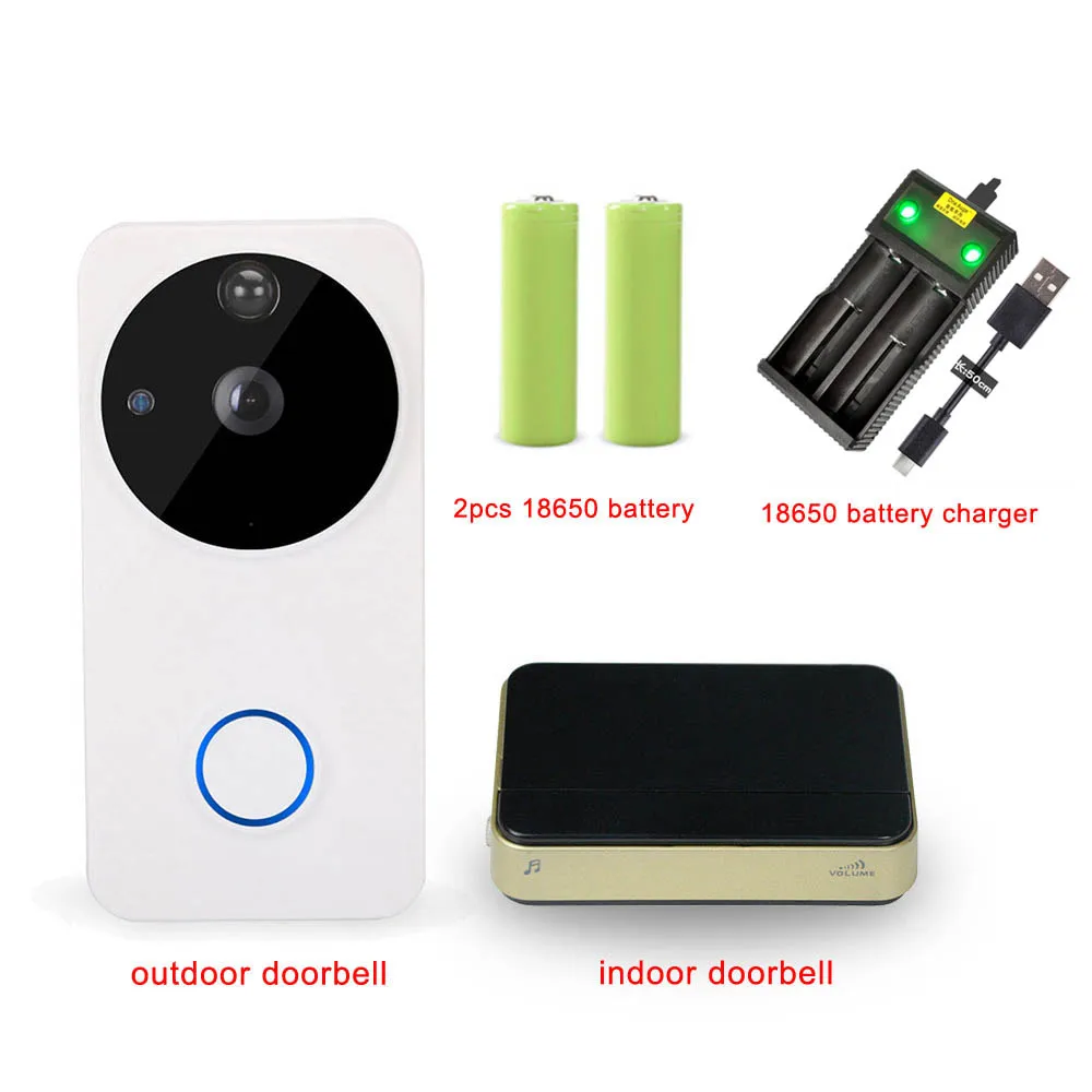 White 18650 Charger CDYCAM Водонепроницаемый IP видеосвязь телефон двери беспроводная камера Wi-Fi для дверного звонка PIR сигнализация инфракрасный 720 P безопасности IP Камера с 2 шт. Батарея - Цвет: White 18650 Charger
