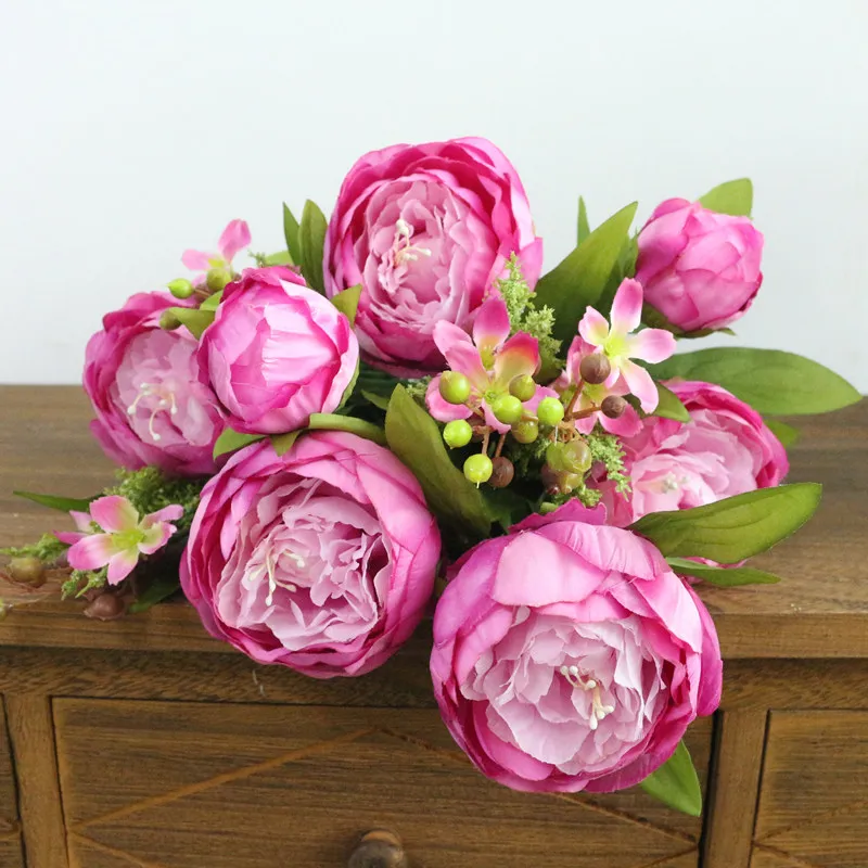 Rose red JAROWN имитация 7 головы Пион Шелковый букет искусственный цветок для украшения свадьбы Вечерние украшения дома Флорес - Цвет: Rose red